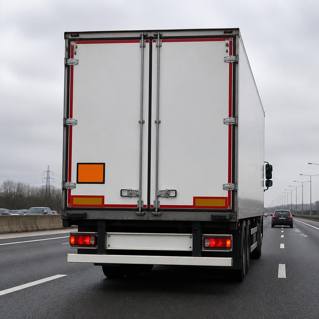 Orange ADR-Gefahrgut-Warntafel an einem europäischen Transport-Lkw